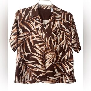 Brown Leaf Print Button-Up Shirt